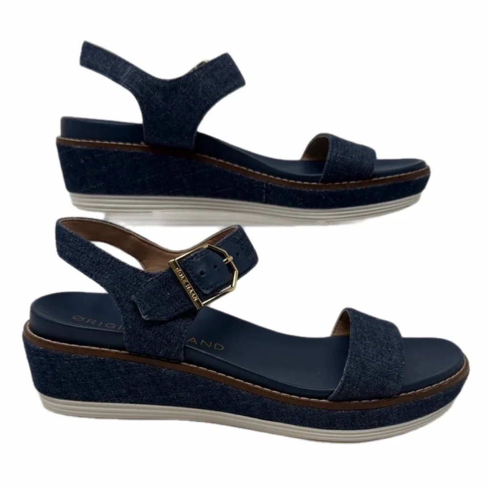 Cole Haan Navy Flatform Denim Wedge Original Grand Sandals Size 6B